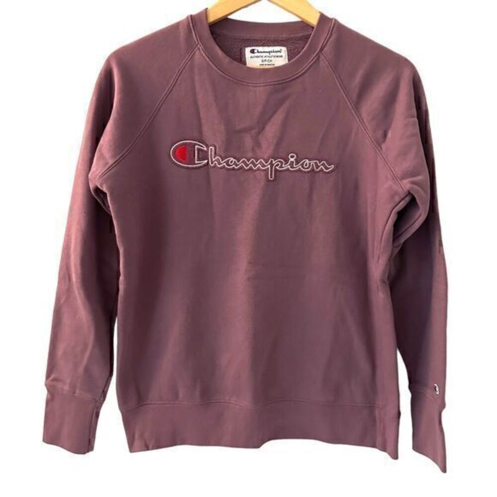 Purple Champion Womens Pullover Stretchy Crew Neck Sweatshirt Logo‎ Size S